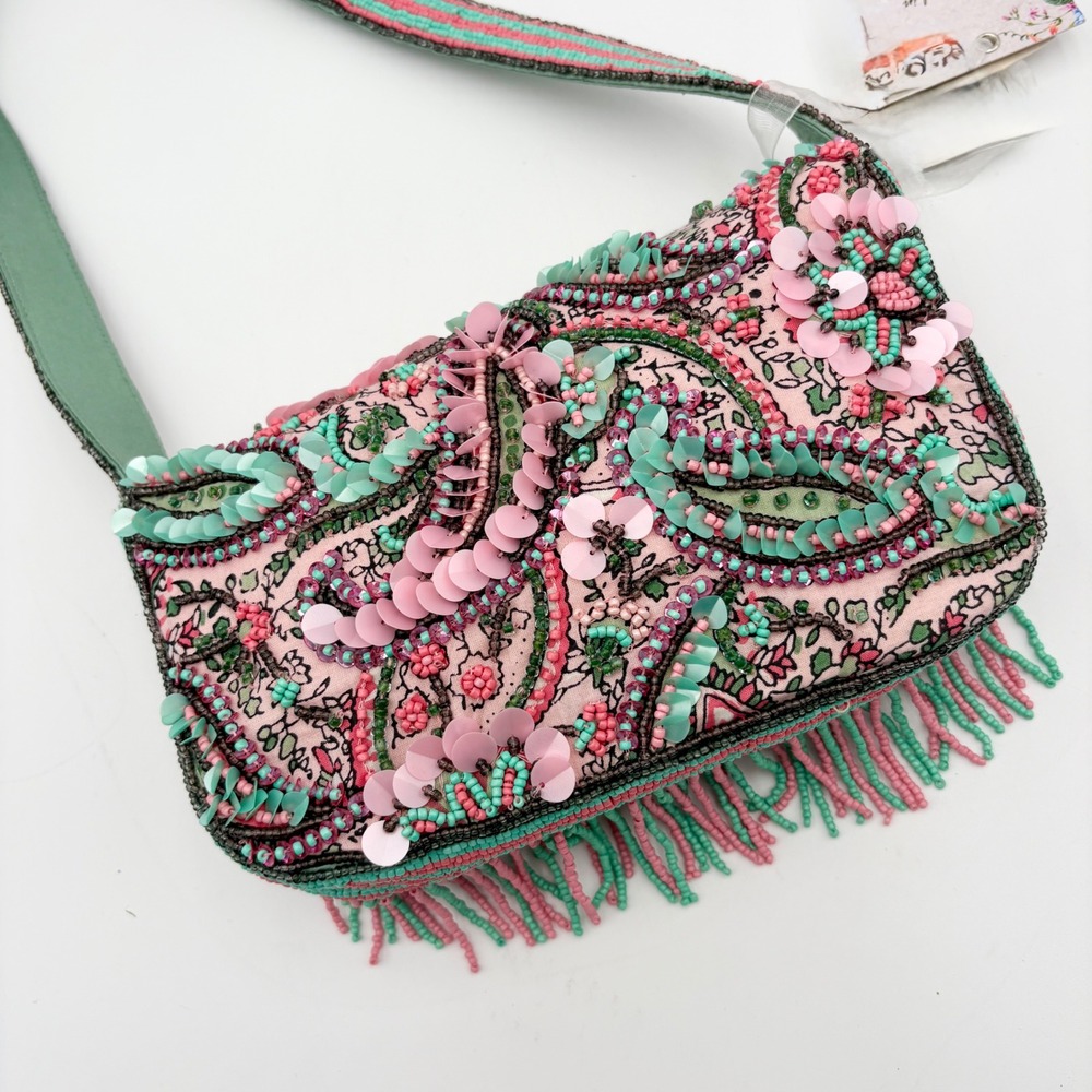 Made in India Hand Beaded Paisley Bag Floral Sequin Embellished Boho Purse - Picture 5 of 8